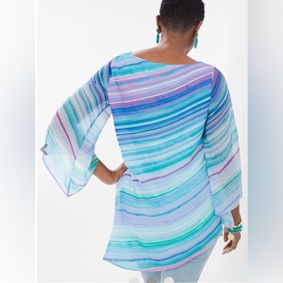 Chicos Asymmetrical Watercolor Stripe Layered Tunic - Picture 2 of 11